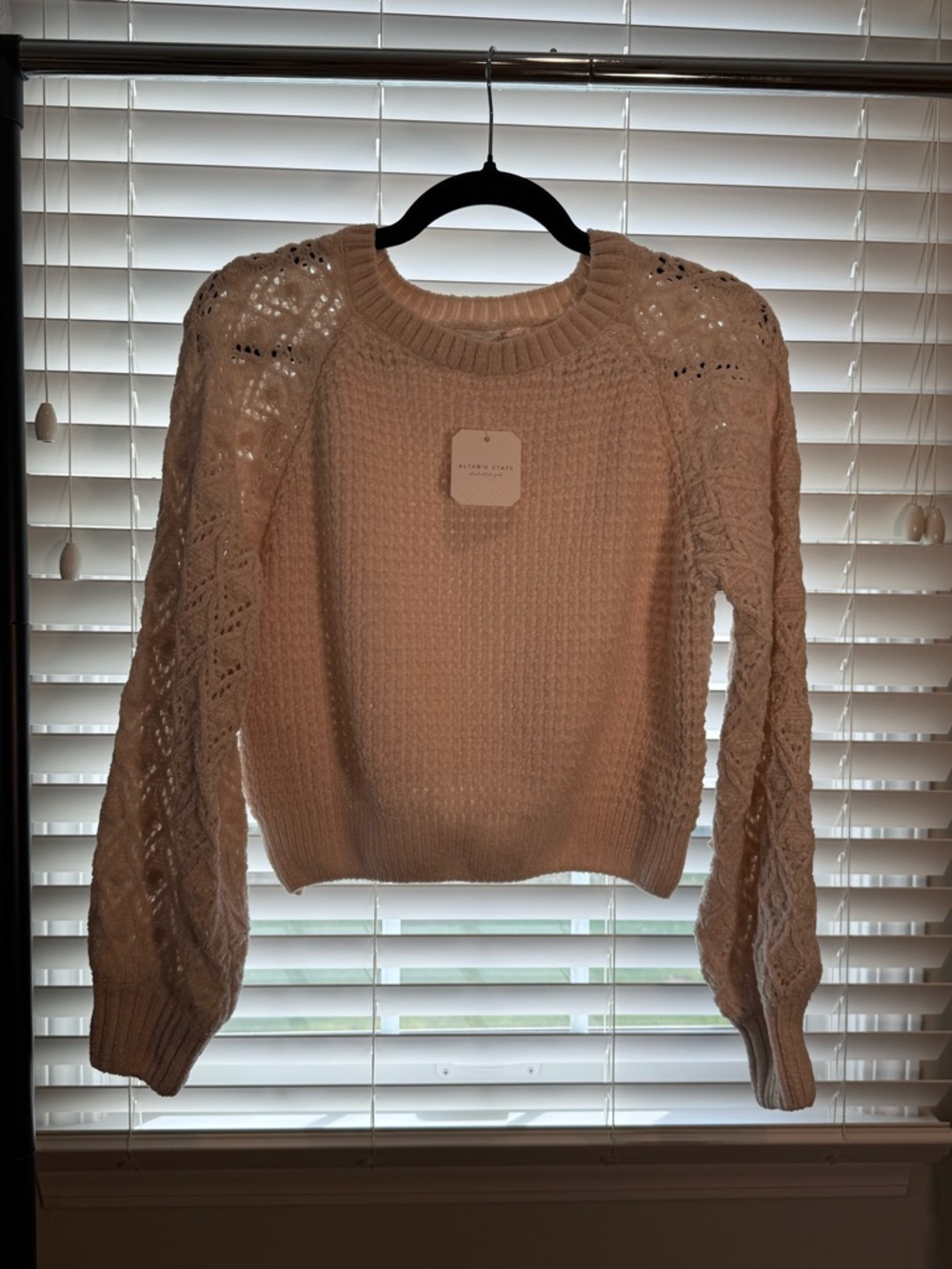 Altar'd State Cream Cable Sleeve Crewneck Sweater